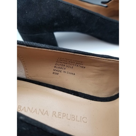Banana Republic Chunky Heel Black Slip-On Loafers Heels Suede 6.5 - Picture 3 of 5